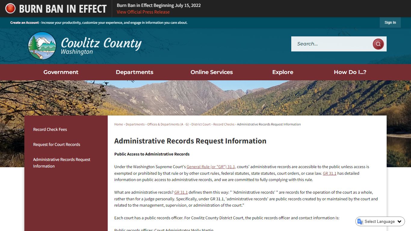 Administrative Records Request ... - Cowlitz County, WA