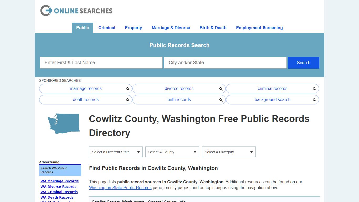 Cowlitz County, Washington Public Records Directory