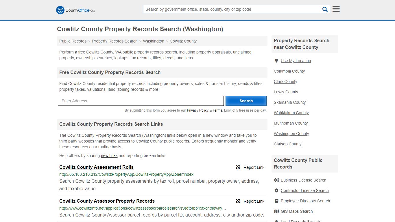 Property Records Search - Cowlitz County, WA (Assessments ...